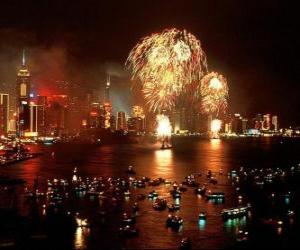 пазл Фейерверк в честь Нового года в Гонконге